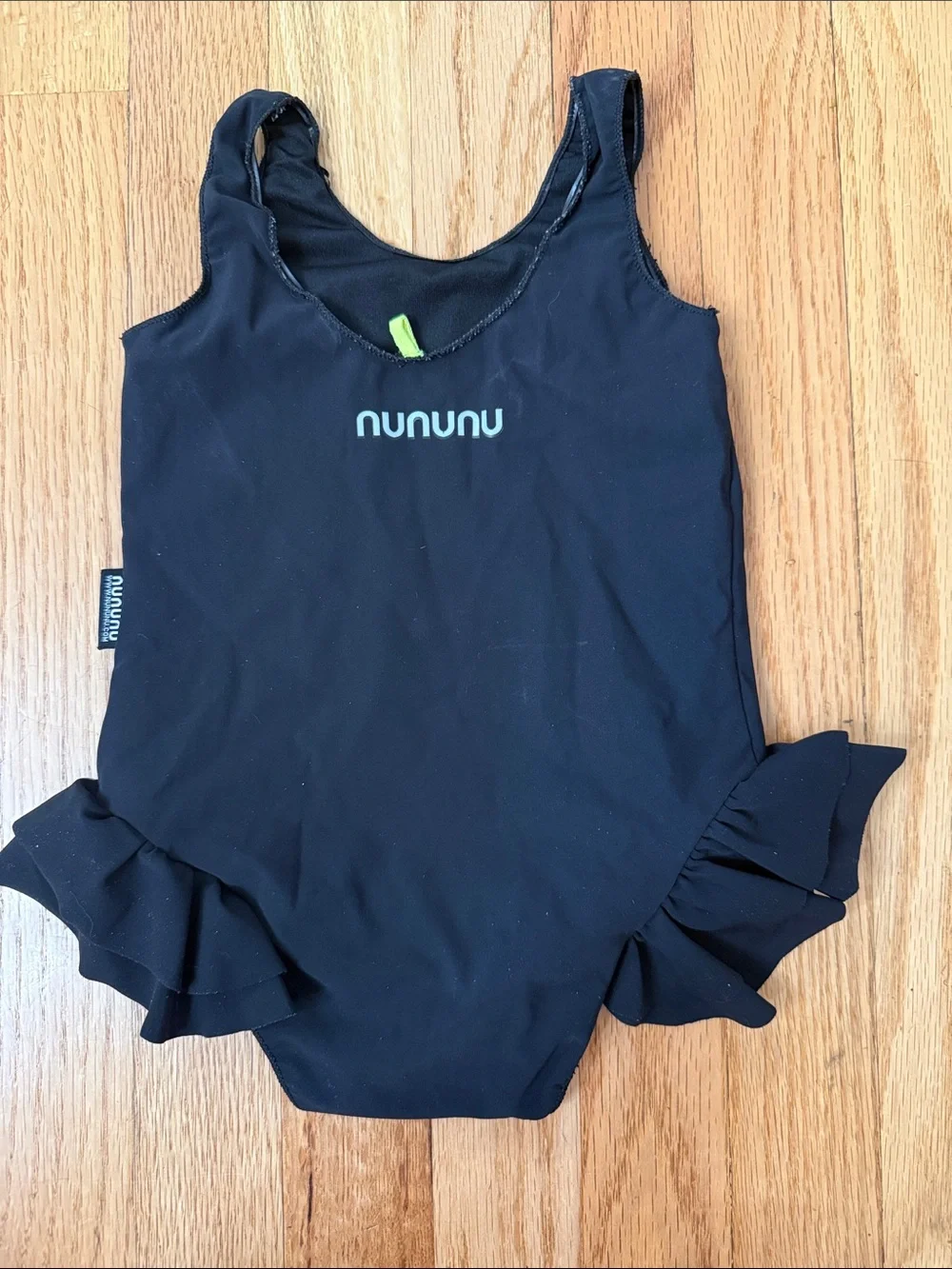 Girls' Nununu Black Ruffle One-Piece Swimsuit with Grey Star